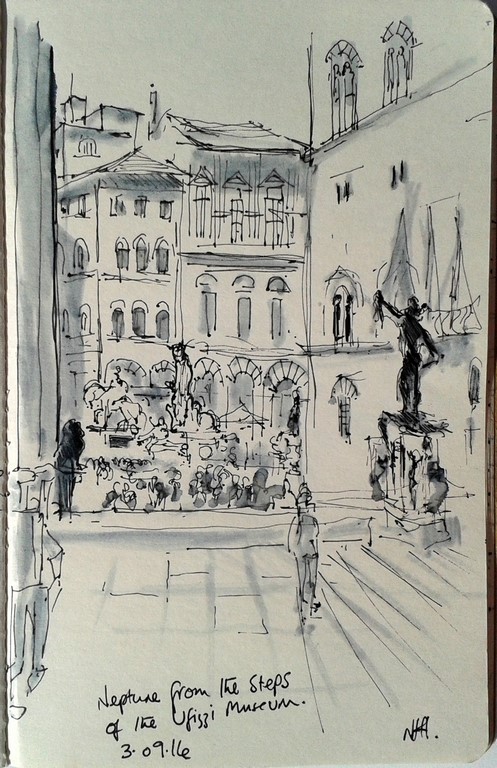 Florence on the Ufizi steps - en plein air Sketch  NFS